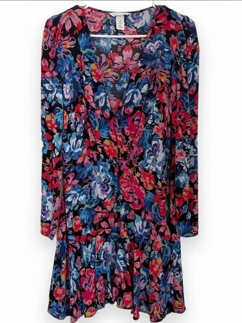 H&Medium Floral Mini Dress in Black & Blue Size Medium Like New